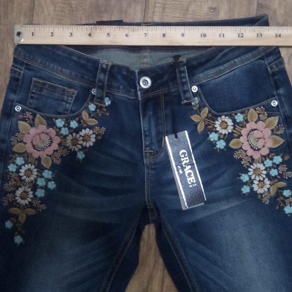 Grace in LA Women's Jeans 27 Bootcut Embellished Embroidered - Picture 8 of 11